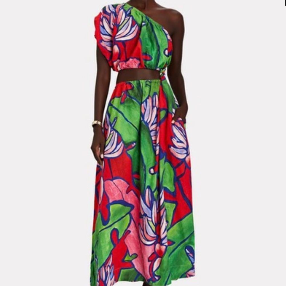 FARM Rio One-Shoulder Maxi Dress in Red, Green, Pink